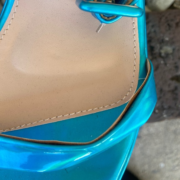 C DANCER IRIDESCENT BLUE PLATFORMS UNICORN RAINBOW MERMAID HEELS STRAPPY PLEASER - Picture 10 of 12